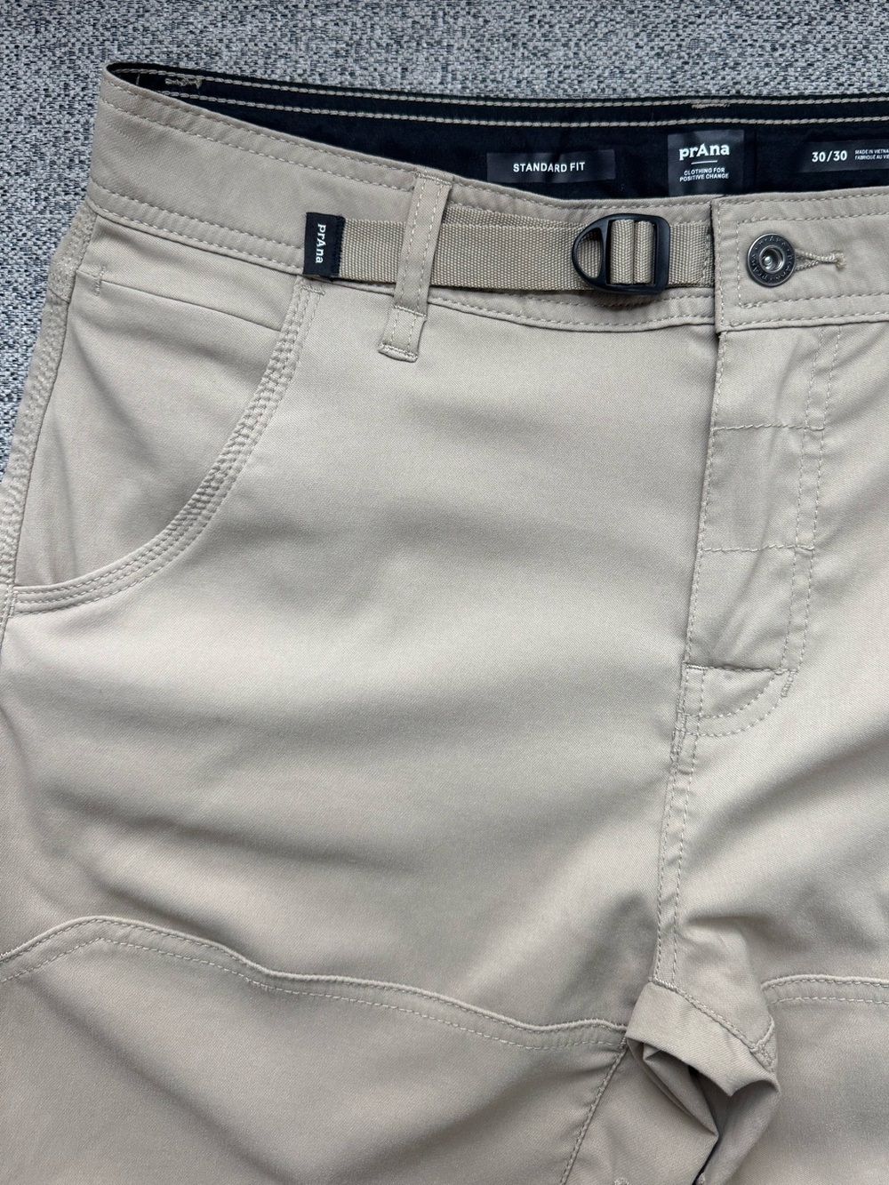 Prana Men's Khaki Stretch Pants/ Zipper Shorts with Webbing Belt